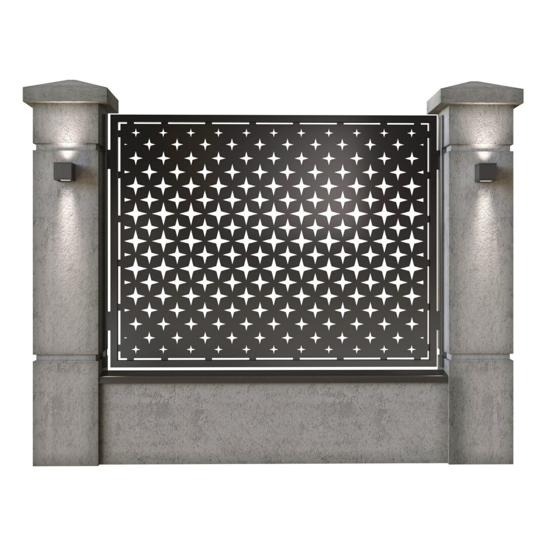 Panou de gard mare din tabla decupata (traforata) CNC cu plasma, model Stars, SM STR03, 1940 x 1500 mm, Negru
