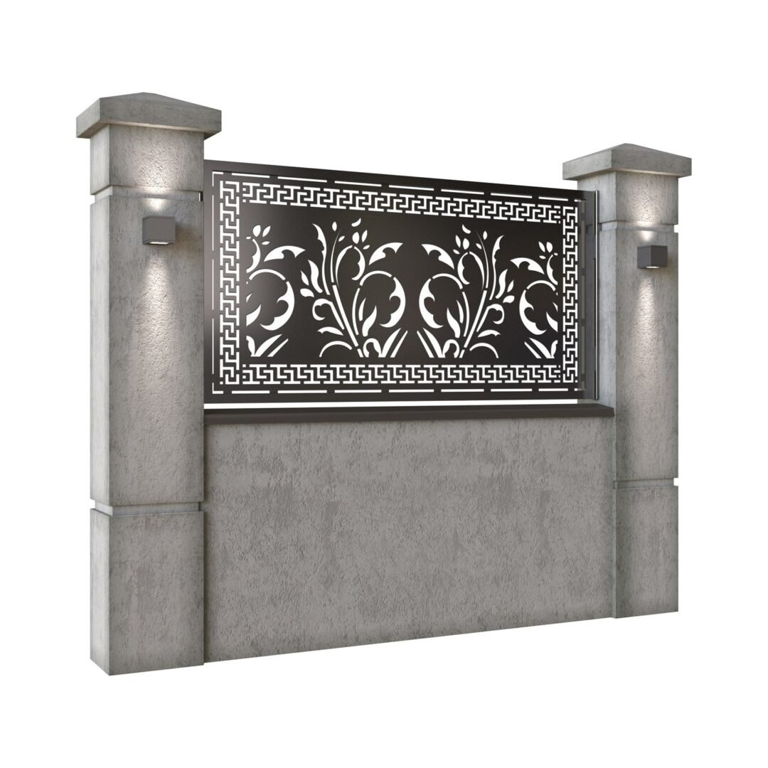 Panou de gard mic din tabla decupata (traforata) CNC cu plasma, model Adora, SM ADR02, 1940 x 990  mm, Negru - imagine 2