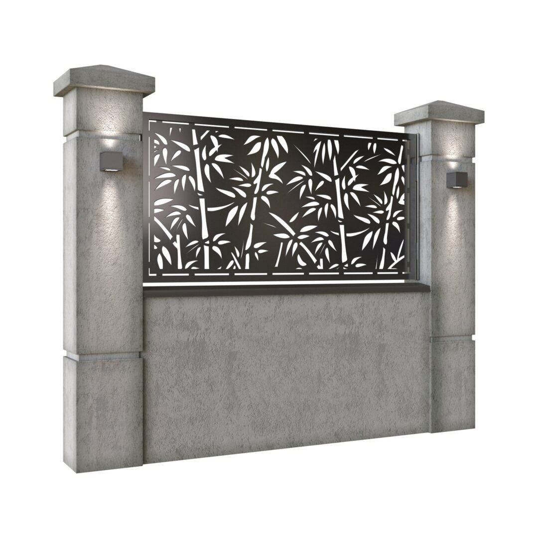 Panou de gard mic din tabla decupata (traforata) CNC cu plasma, model Bamboo, SM BMB02, 1940 x 990  mm, Negru - imagine 2