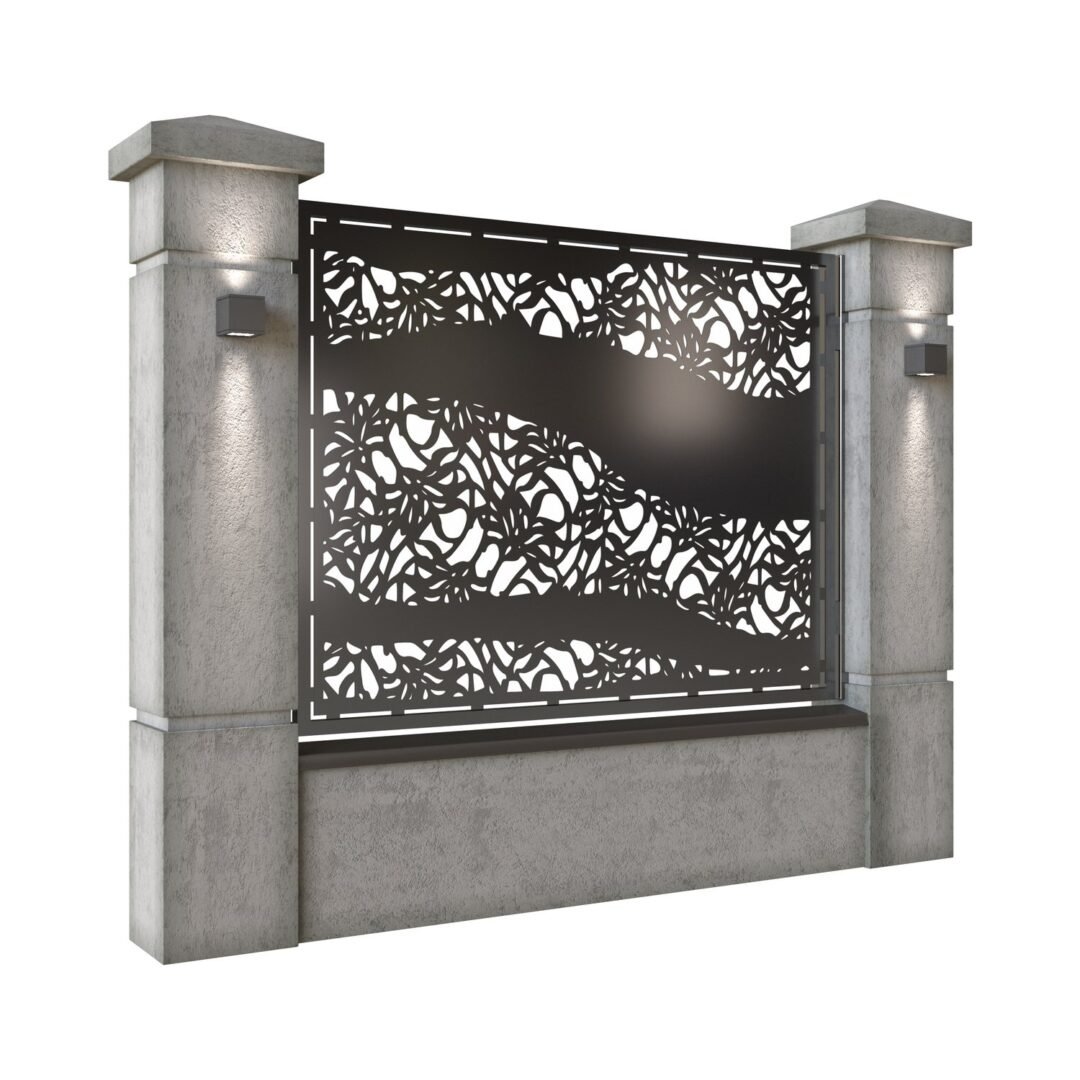 Panou de gard mare din tabla decupata (traforata) CNC cu plasma, model Band, SM BND03, 1940 x 1500 mm, Negru - imagine 2