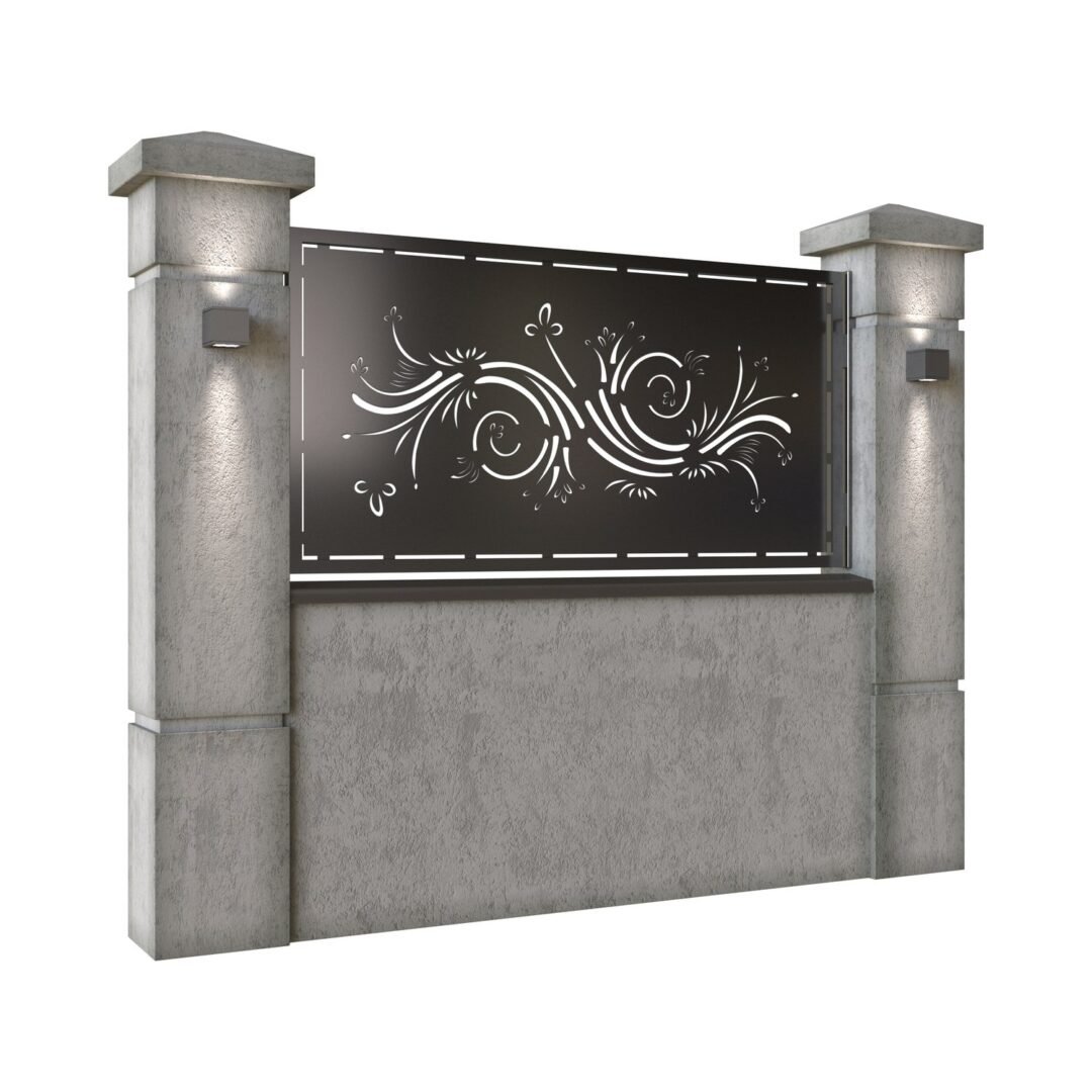 Panou de gard mic din tabla decupata (traforata) CNC cu plasma, model Concept, SM CNP02, 1940 x 990  mm, Negru - imagine 2