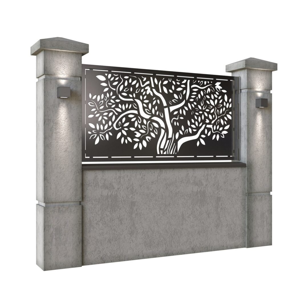 Panou de gard mic din tabla decupata (traforata) CNC cu plasma, model Copac, SM COP02, 1940 x 990 mm, Negru - imagine 2