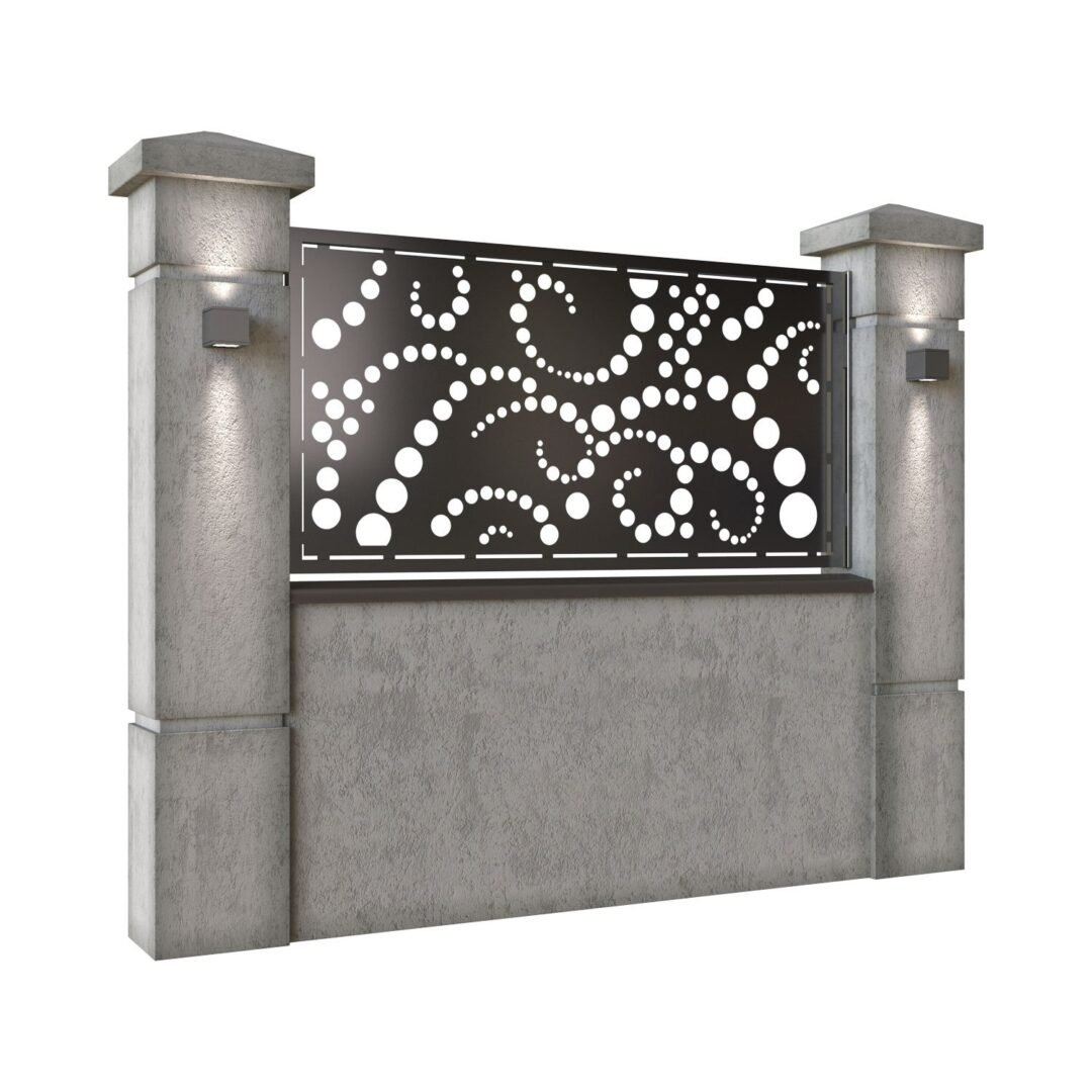 Panou de gard mic din tabla decupata (traforata) CNC cu plasma, model Dots, SM DTS02, 1940 x 990 mm, Negru - imagine 2