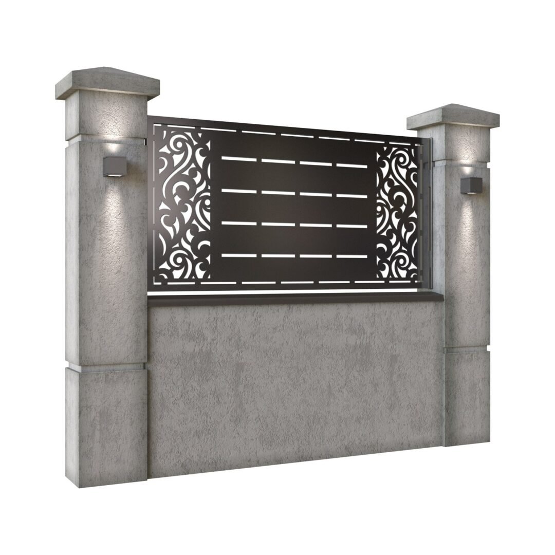 Panou de gard mic din tabla decupata (traforata) CNC cu plasma, model Dubai, SM DBI02, 1940 x 990 mm, Negru - imagine 2
