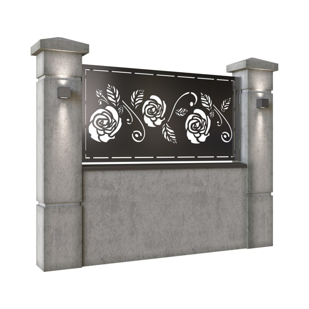 Panou de gard mic din tabla decupata (traforata) CNC cu plasma, model Nostalgia, SM NST02, 1940 x 990 mm, Negru - imagine 2