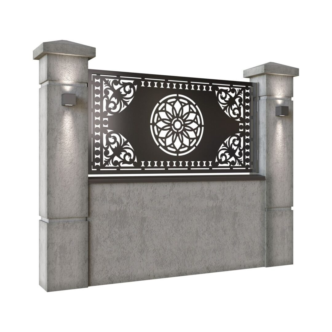 Panou de gard mic din tabla decupata (traforata) CNC cu plasma, model Orient, SM ORT02, 1940 x 990 mm, Negru - imagine 2