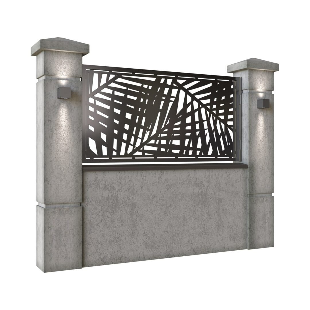 Panou de gard mic din tabla decupata (traforata) CNC cu plasma, model Palmier, SM PAL02, 1940 x 990 mm, Negru - imagine 2