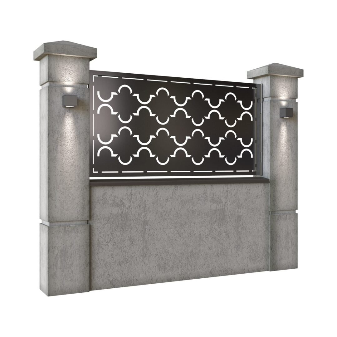 Panou de gard mic din tabla decupata (traforata) CNC cu plasma, model Plaza, SM PLZ02, 1940 x 990 mm, Negru - imagine 2