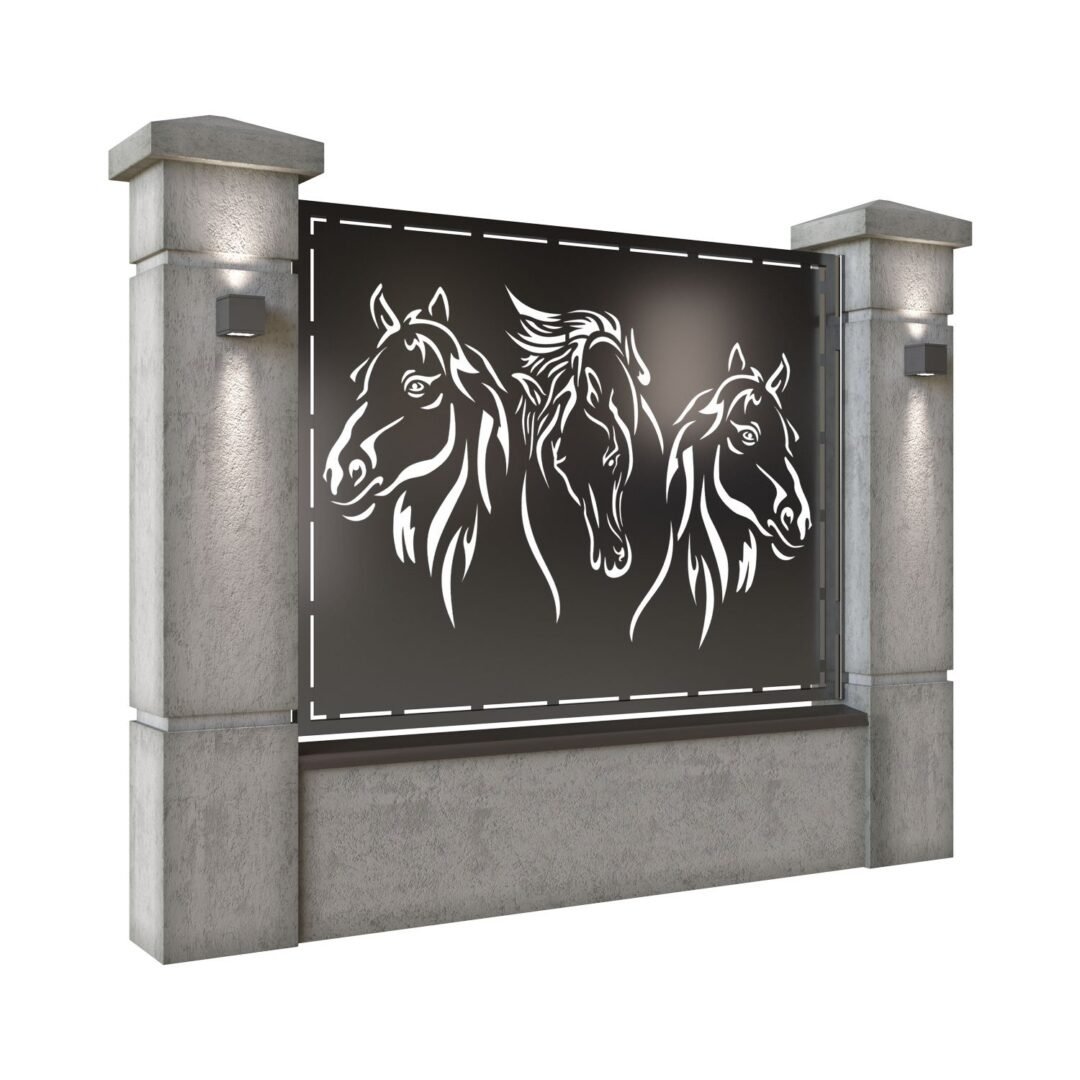Panou de gard mare din tabla decupata (traforata) CNC cu plasma, model Cal (Cai), SM CAL03, 1940 x 1500 mm, Negru - imagine 2