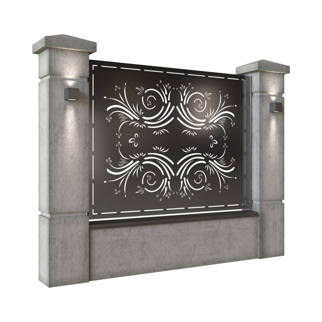 Panou de gard mare din tabla decupata (traforata) CNC cu plasma, model Concept, SM CNP03, 1940 x 1500 mm, Negru - imagine 2