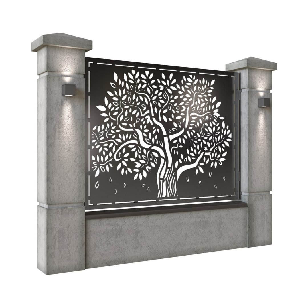 Panou de gard mare din tabla decupata (traforata) CNC cu plasma, model Copac, SM COP03, 1940 x 1500 mm, Negru - imagine 2