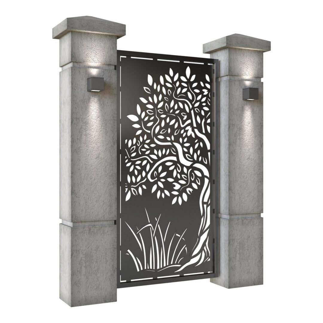 Poarta pietonala din tabla decupata (traforata CNC) cu plasma, model Copac, SM COP01, 990 x 1940 mm, Negru - imagine 2