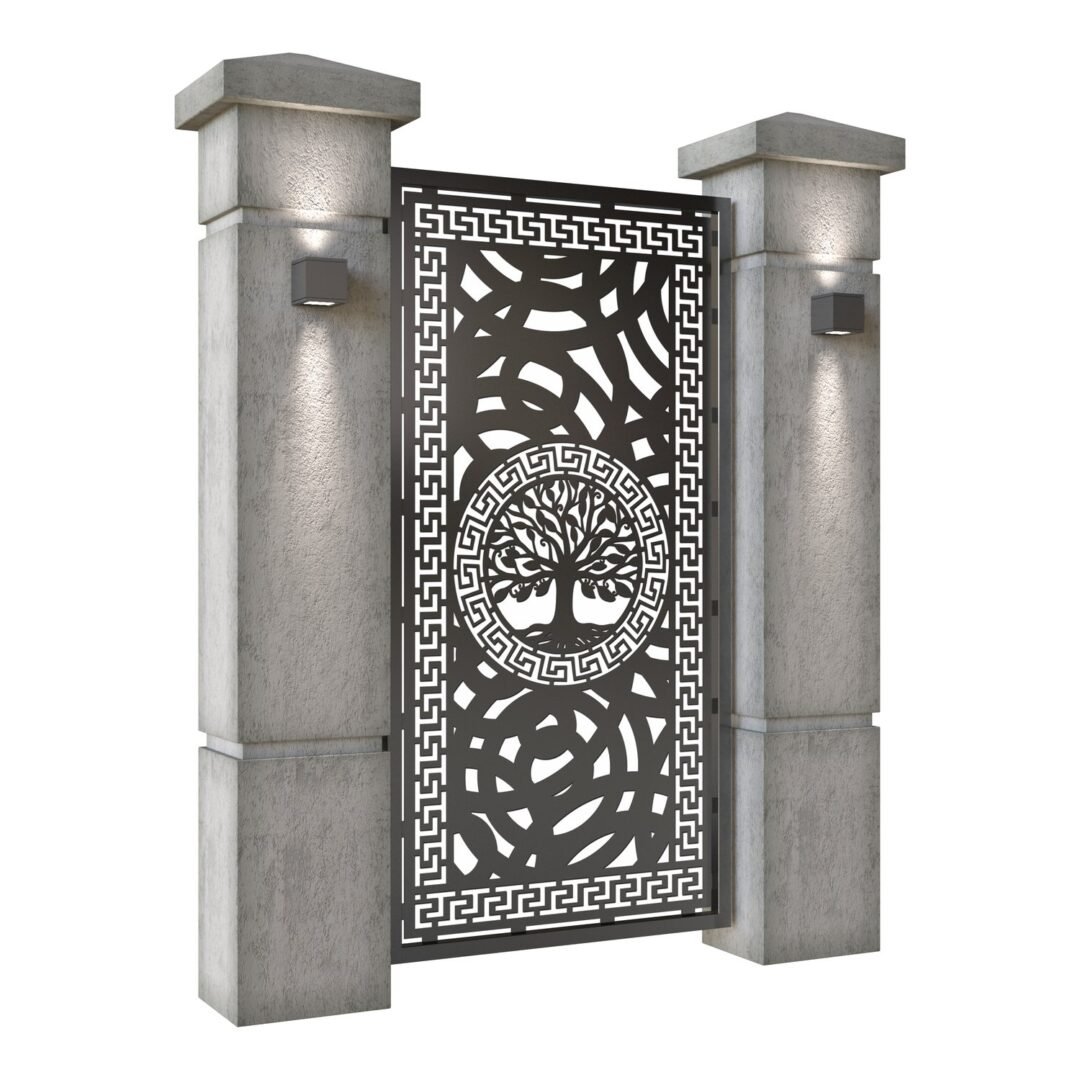 Poarta pietonala din tabla decupata (traforata CNC) cu plasma, model Copacul Vietii, SM CPC01, 990 x 1940 mm, Negru - imagine 2