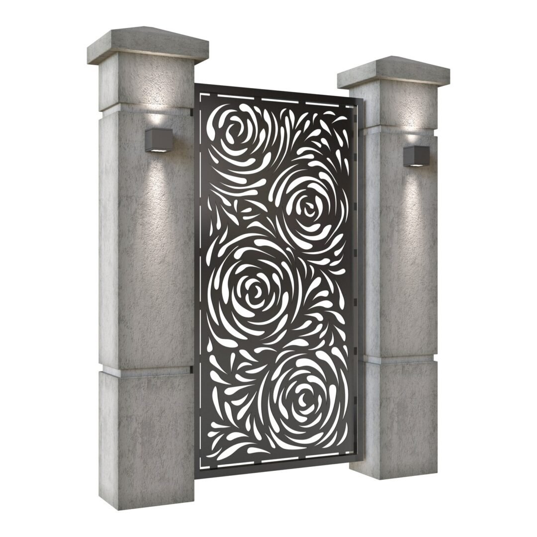 Poarta pietonala din tabla decupata (traforata CNC) cu plasma, model Damasc, SM DMS01, 990 x 1940 mm, Negru - imagine 2