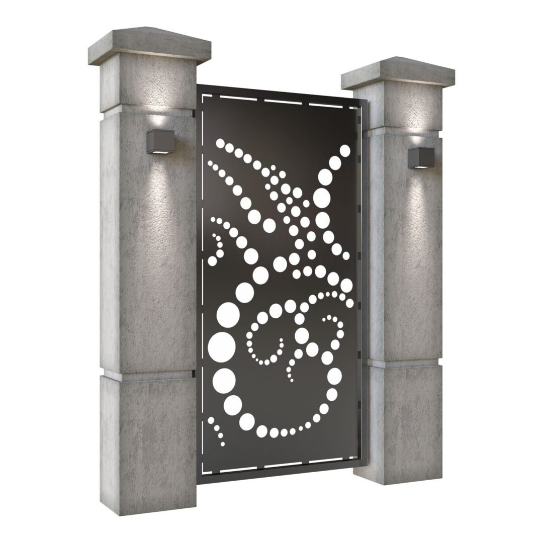 Poarta pietonala din tabla decupata (traforata CNC) cu plasma, model Dots, SM DTS01, 990 x 1940 mm, Negru - imagine 2