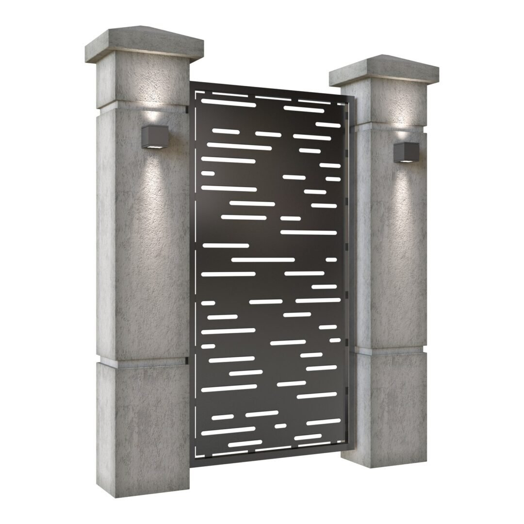 Poarta pietonala din tabla decupata (traforata CNC) cu plasma, model Lines, SM LNS01, 990 x 1940 mm, Negru - imagine 2