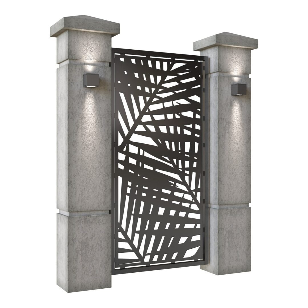 Poarta pietonala din tabla decupata (traforata CNC) cu plasma, model Palmier, SM PAL01, 990 x 1940 mm, Negru - imagine 2
