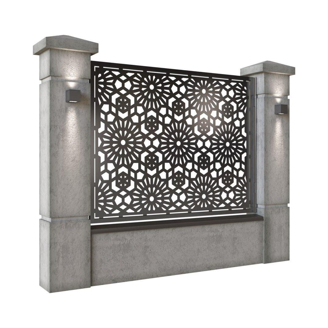 Panou de gard mare din tabla decupata (traforata) CNC cu plasma, model Doha, SM DHA03, 1940 x 1500 mm, Negru - imagine 2