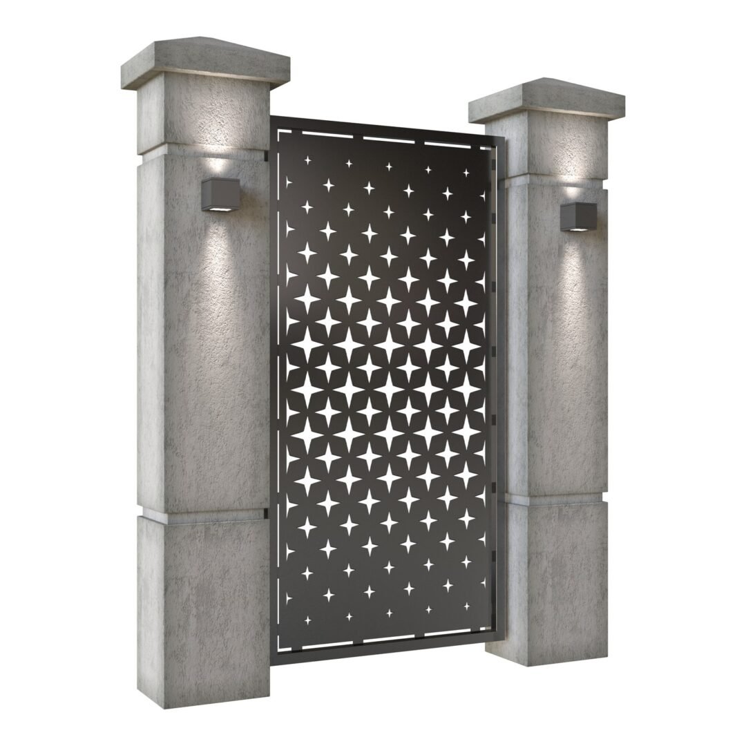 Poarta pietonala din tabla decupata (traforata CNC) cu plasma, model Stars, SM STR01, 990 x 1940 mm, Negru - imagine 2