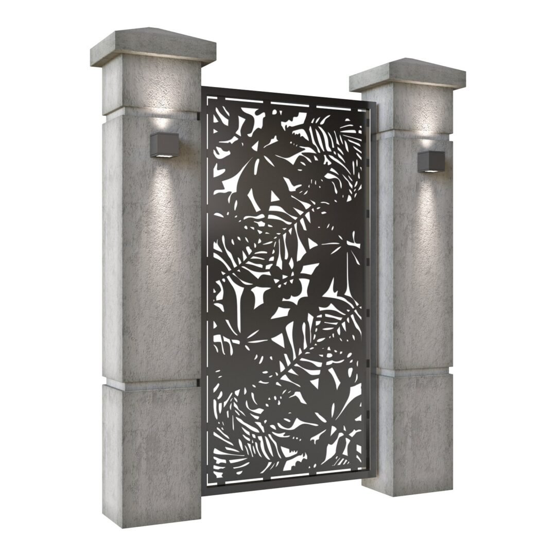 Poarta pietonala din tabla decupata (traforata CNC) cu plasma, model Tropical, SM TRP01, 990 x 1940 mm, Negru - imagine 2