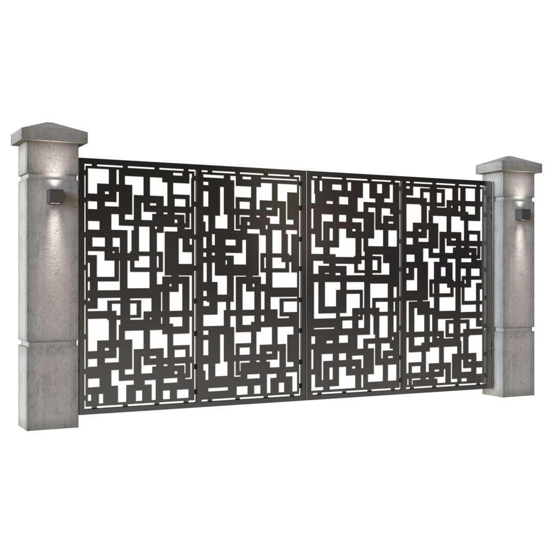 Poarta auto mare batanta din tabla decupata (traforata CNC) cu plasma, model Abstract, SM ABS05, 3884 x 1940 mm, Negru - imagine 2