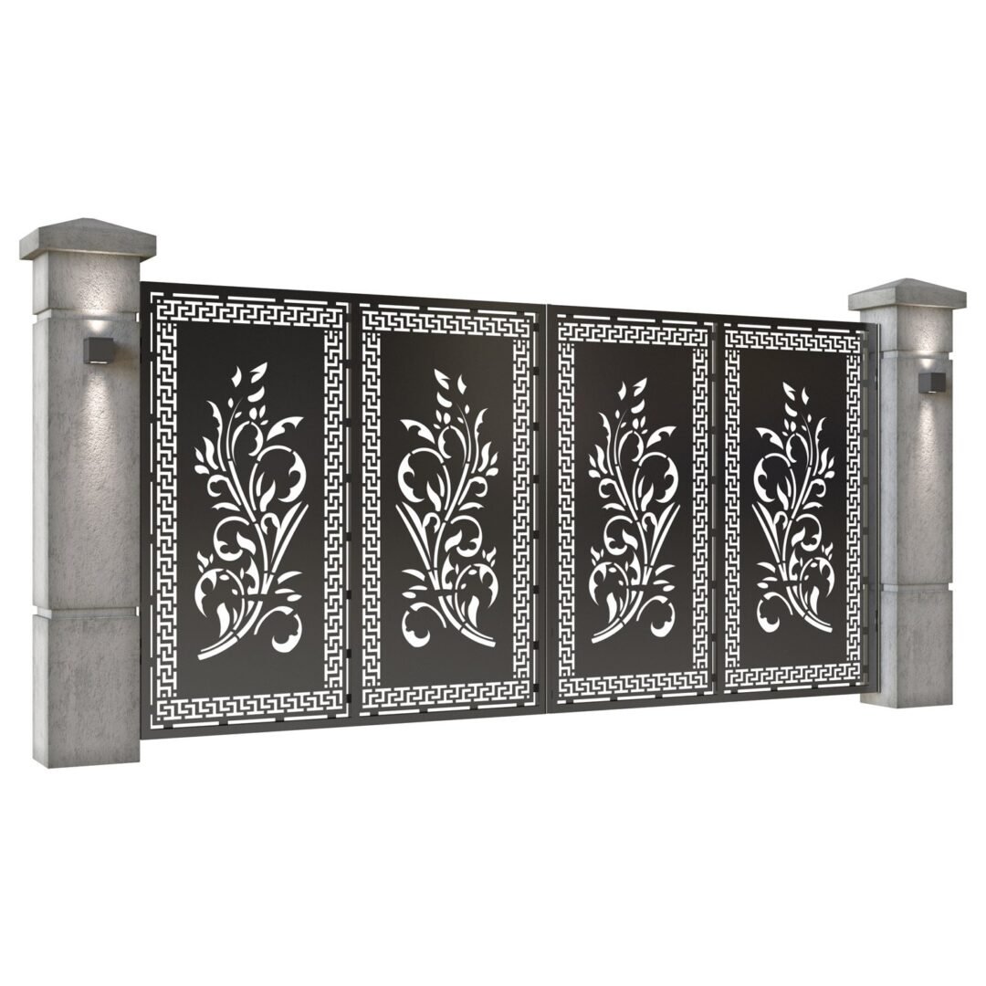 Poarta auto mare batanta din tabla decupata (traforata CNC) cu plasma, model Adora, SM ADR05, 3884 x 1940 mm, Negru - imagine 2