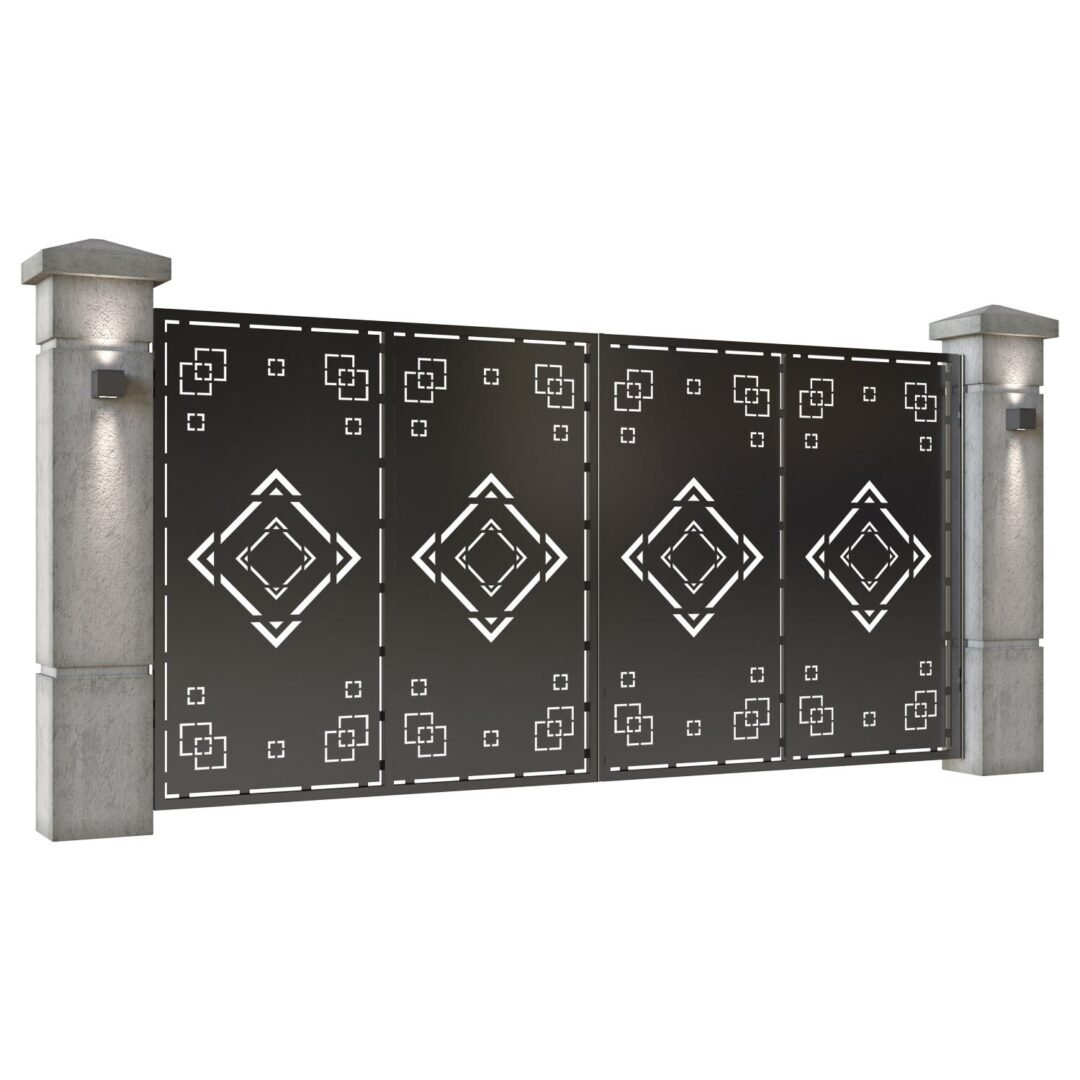 Poarta auto mare batanta din tabla decupata (traforata CNC) cu plasma, model Amalfi, SM AMF05, 3884 x 1940 mm, Negru - imagine 2