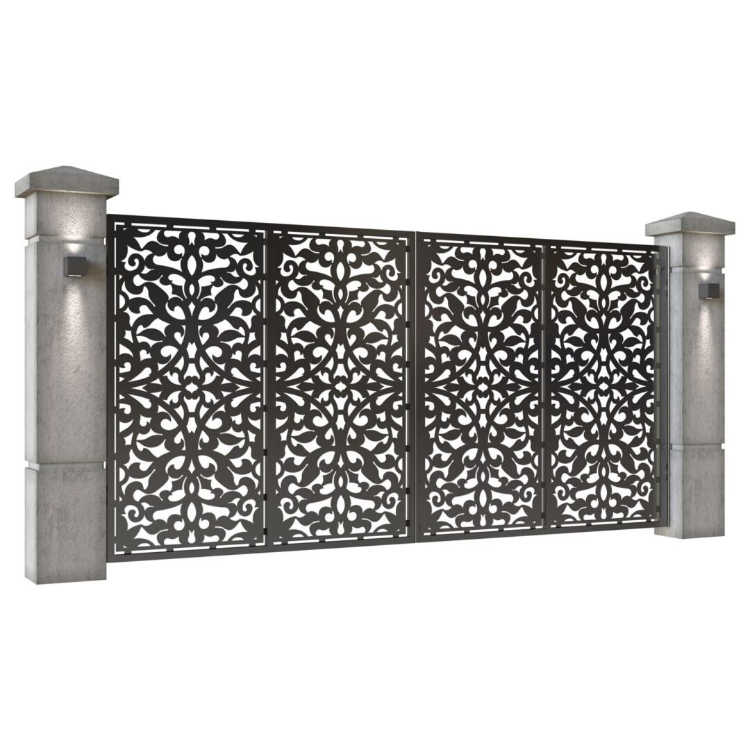 Poarta auto mare batanta din tabla decupata (traforata CNC) cu plasma, model Antalya, SM ANT05, 3884 x 1940 mm, Negru - imagine 2