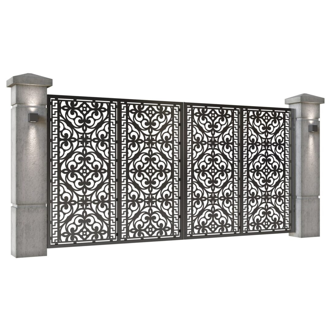 Poarta auto mare batanta din tabla decupata (traforata CNC) cu plasma, model Artesa,SM ATS05, 3884 x 1940 mm, Negru - imagine 2