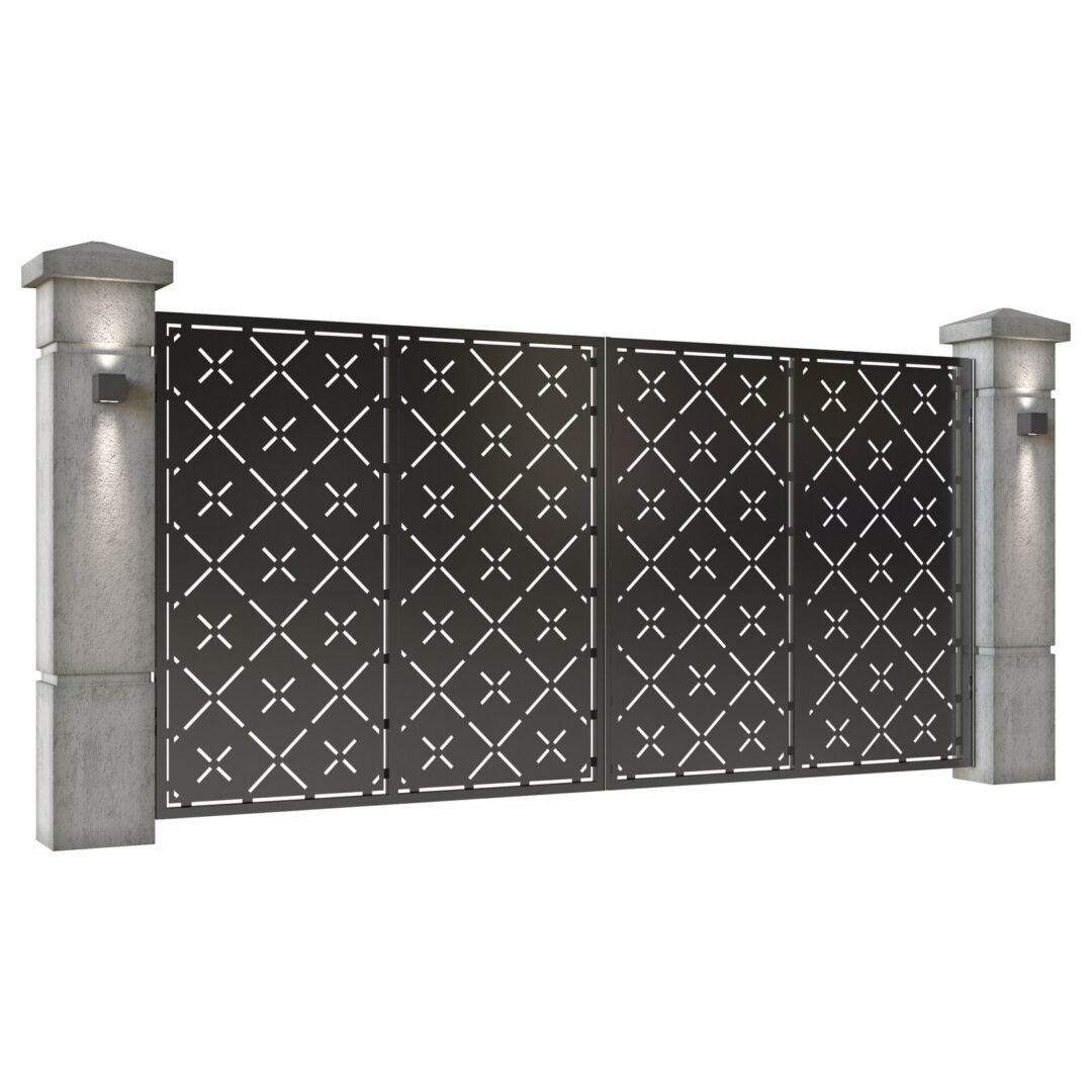 Poarta auto mare batanta din tabla decupata (traforata CNC) cu plasma, model Aztec, SM AZT05, 3884 x 1940 mm, Negru - imagine 2