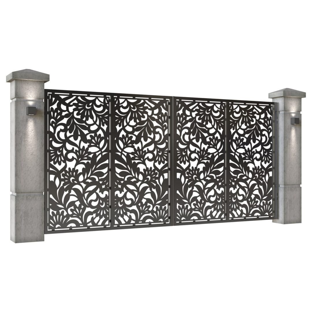Poarta auto mare batanta din tabla decupata (traforata CNC) cu plasma, model Bali, SM BLI05, 3884 x 1940 mm, Negru - imagine 2