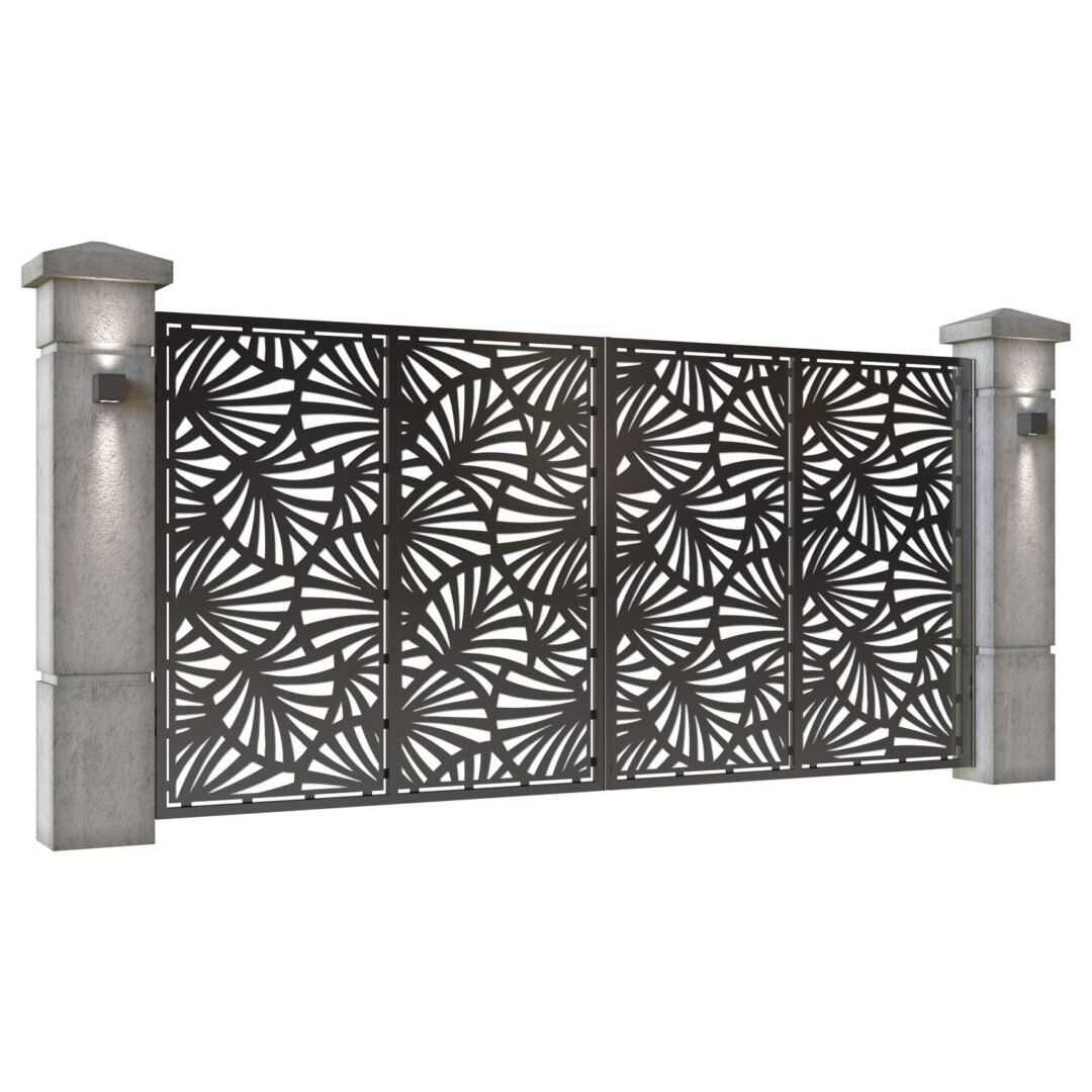 Poarta auto mare batanta din tabla decupata (traforata CNC) cu plasma, model Beijing, SM BEI05, 3884 x 1940 mm, Negru - imagine 2