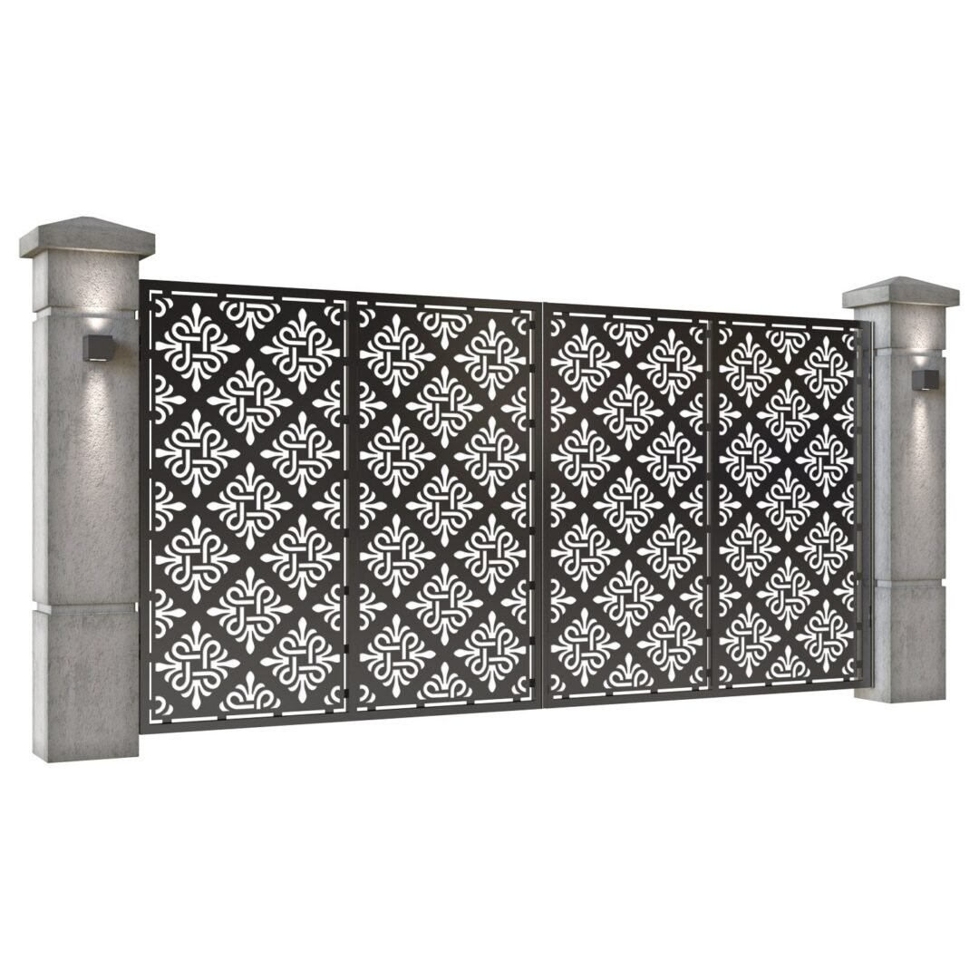Poarta auto mare batanta din tabla decupata (traforata CNC) cu plasma, model Cairo, SM CIR05, 3884 x 1940 mm, Negru - imagine 2