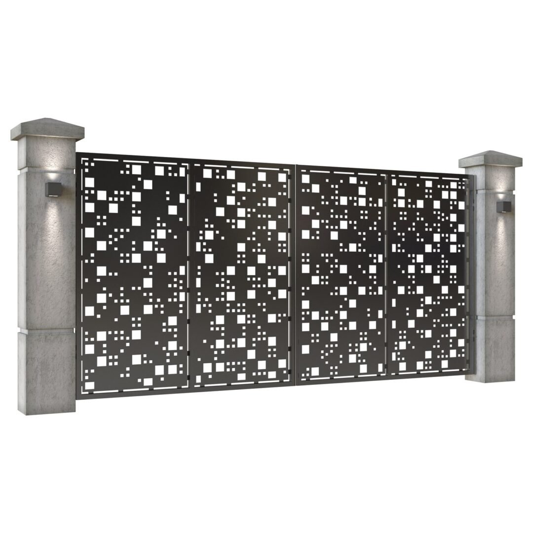 Poarta auto mare batanta din tabla decupata (traforata CNC) cu plasma, model Camuflaj, SM CMF05, 3884 x 1940 mm, Negru - imagine 2