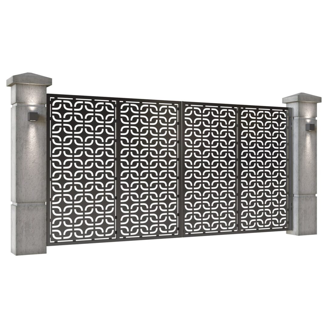 Poarta auto mare batanta din tabla decupata (traforata CNC) cu plasma, model Classic, SM CLS05, 3884 x 1940 mm, Negru - imagine 2