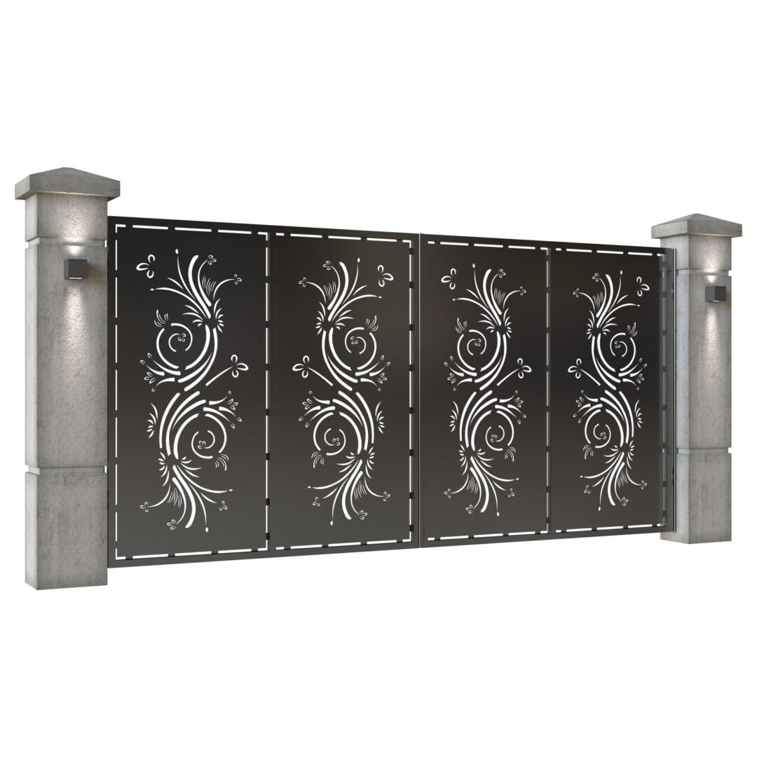 Poarta auto mare batanta din tabla decupata (traforata CNC) cu plasma, model Concept, SM CNP05, 3884 x 1940 mm, Negru - imagine 2