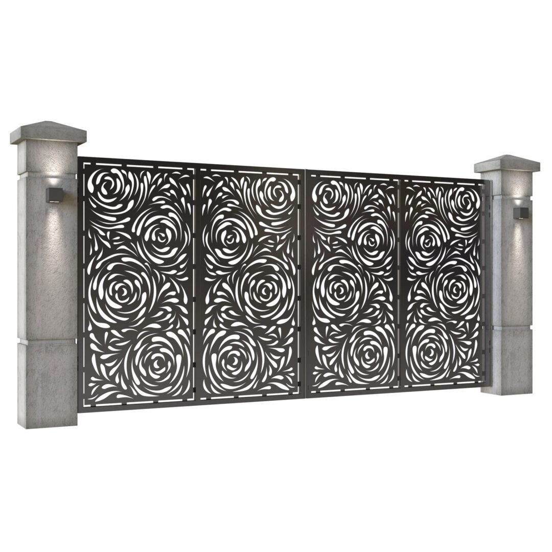 Poarta auto mare batanta din tabla decupata (traforata CNC) cu plasma, model Damasc, SM DMS05, 3884 x 1940 mm, Negru - imagine 2