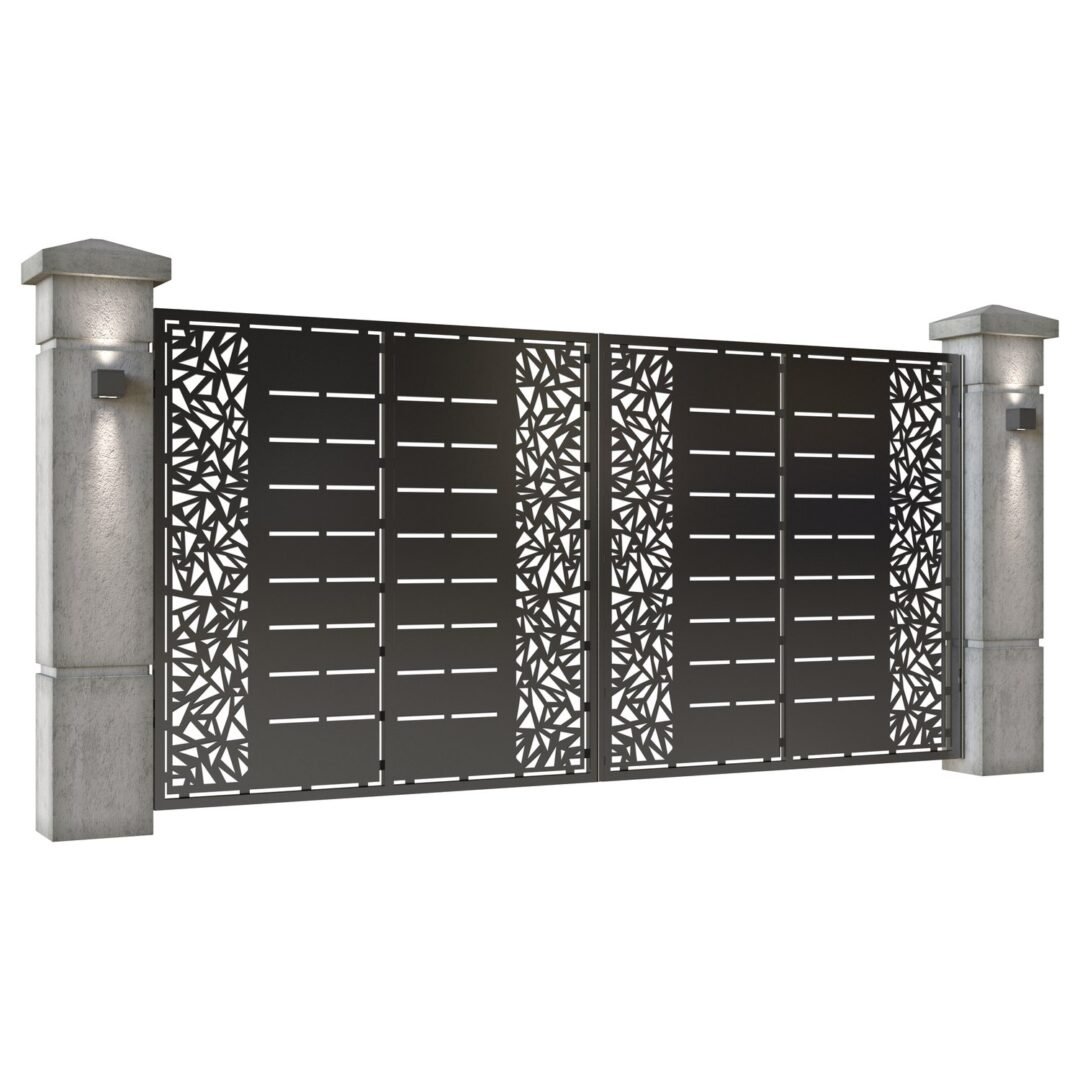 Poarta auto mare batanta din tabla decupata (traforata CNC) cu plasma, model Decor, SM DCR05, 3884 x 1940 mm, Negru - imagine 2