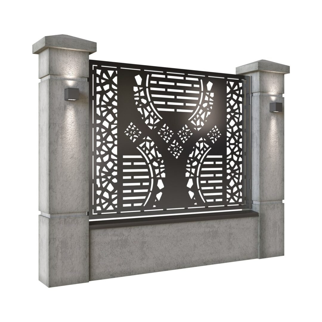 Panou de gard mare din tabla decupata (traforata) CNC cu plasma, model Fantasy, SM FTS03, 1940 x 1500 mm, Negru - imagine 2