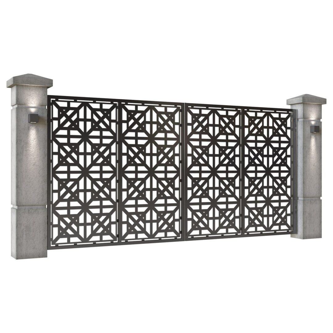 Poarta auto mare batanta din tabla decupata (traforata CNC) cu plasma, model Grande, SM GRN05 , 3884 x 1940 mm, Negru - imagine 2