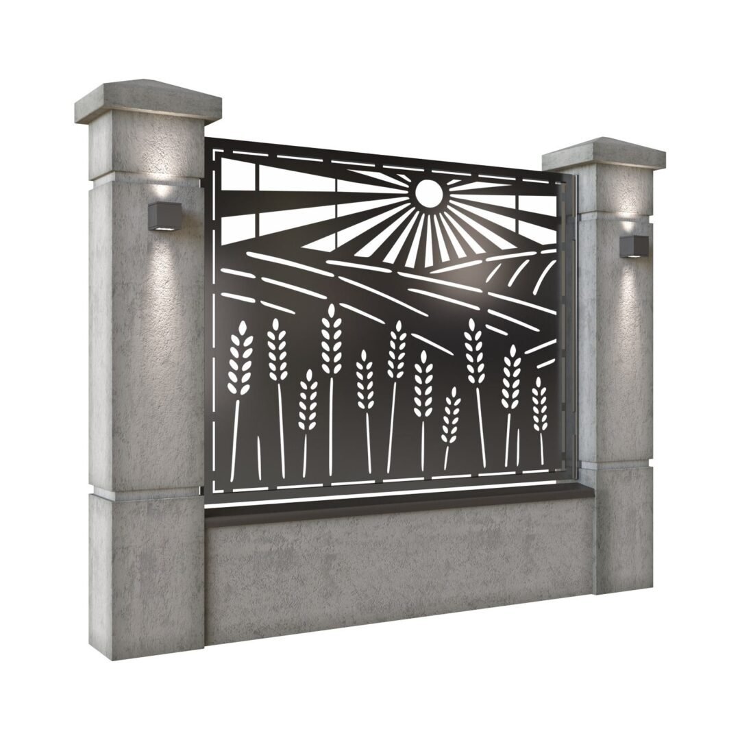 Panou de gard mare din tabla decupata (traforata) CNC cu plasma, model Ferma, SM FRM03, 1940 x 1500 mm, Negru - imagine 2