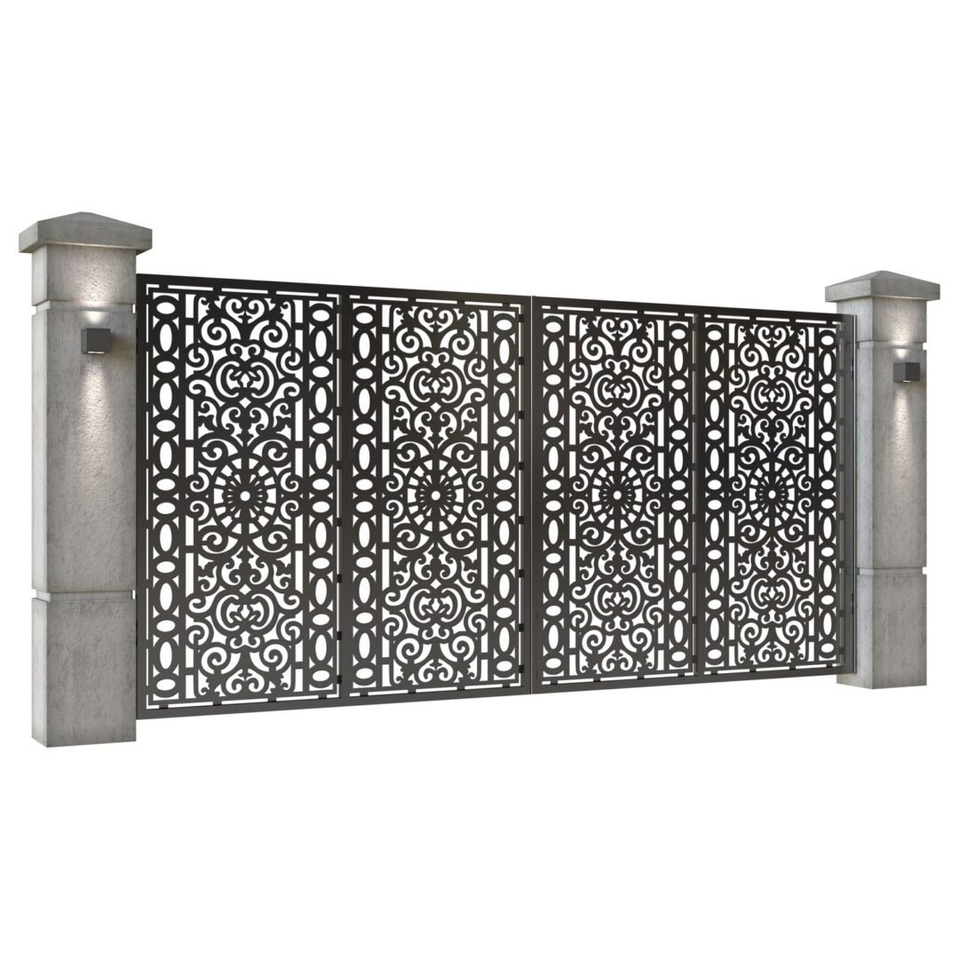 Poarta auto mare batanta din tabla decupata (traforata CNC) cu plasma, model Lux, SM LUX05, 3884 x 1940 mm, Negru - imagine 2