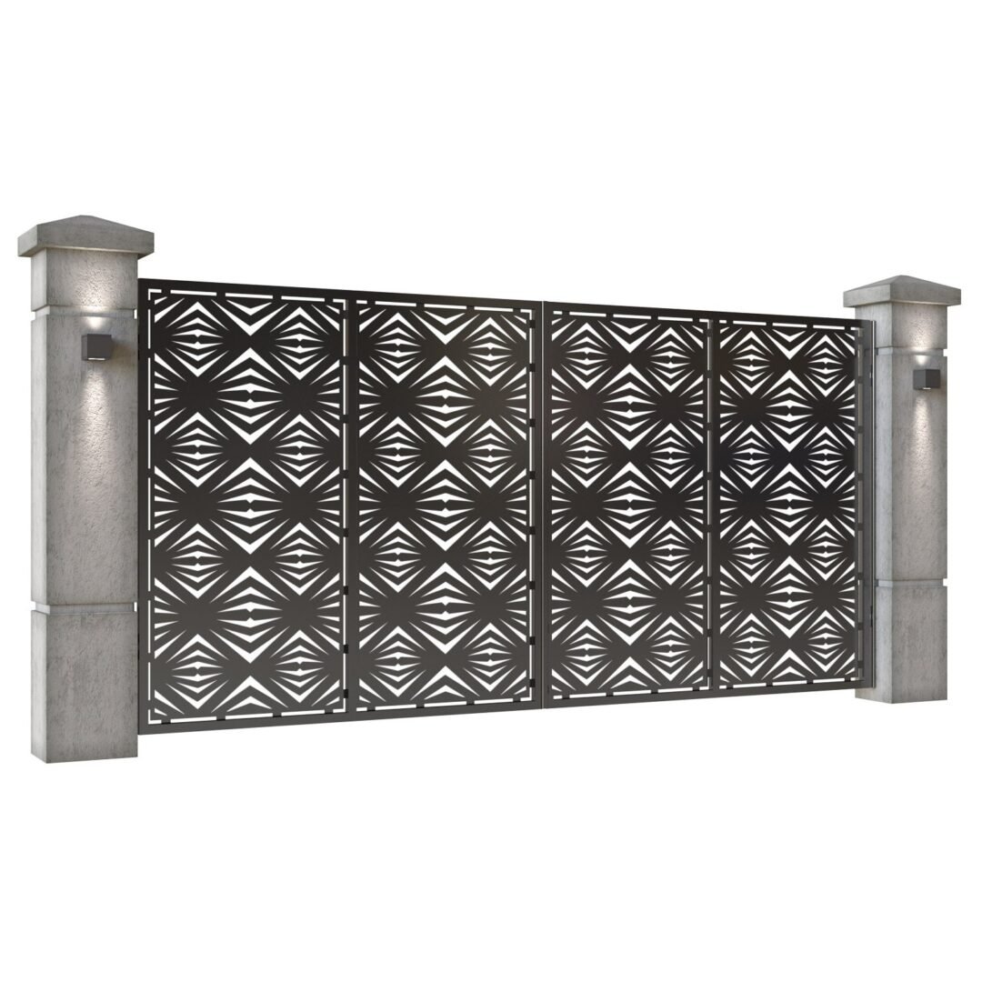 Poarta auto mare batanta din tabla decupata (traforata CNC) cu plasma, model Maldives, SM MLD05, 3884 x 1940 mm, Negru - imagine 2