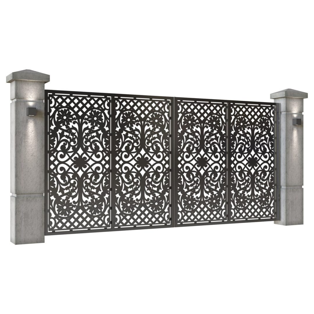 Poarta auto mare batanta din tabla decupata (traforata CNC) cu plasma, model Metropol, SM MTP05, 3884 x 1940 mm, Negru - imagine 2