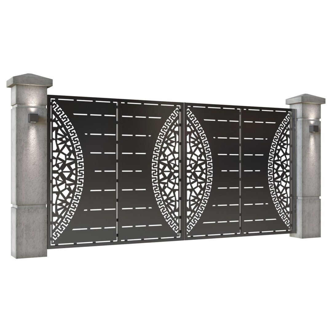 Poarta auto mare batanta din tabla decupata (traforata CNC) cu plasma, model Milano, SM MNL05, 3884 x 1940 mm, Negru - imagine 2