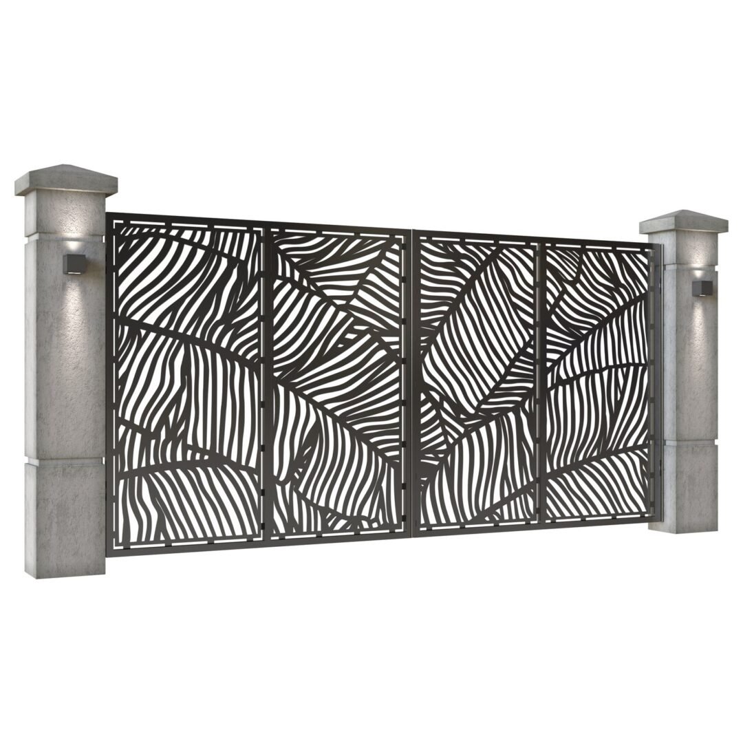 Poarta auto mare batanta din tabla decupata (traforata CNC) cu plasma, model Modern, SM MDN05, 3884 x 1940 mm, Negru - imagine 2