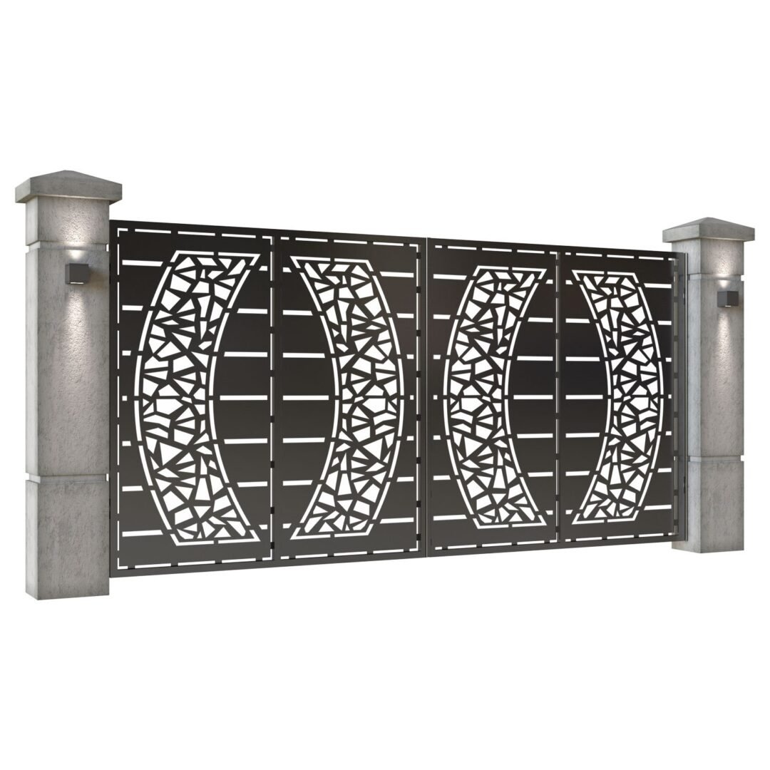Poarta auto mare batanta din tabla decupata (traforata CNC) cu plasma, model Neo, SM NEO05, 3884 x 1940 mm, Negru - imagine 2