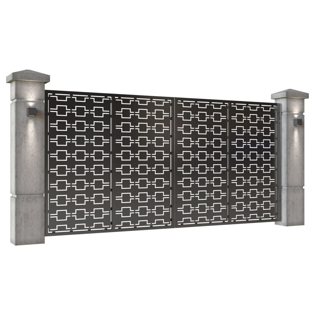 Poarta auto mare batanta din tabla decupata (traforata CNC) cu plasma, model Nova, SM NOVA05, 3884 x 1940 mm, Negru - imagine 2