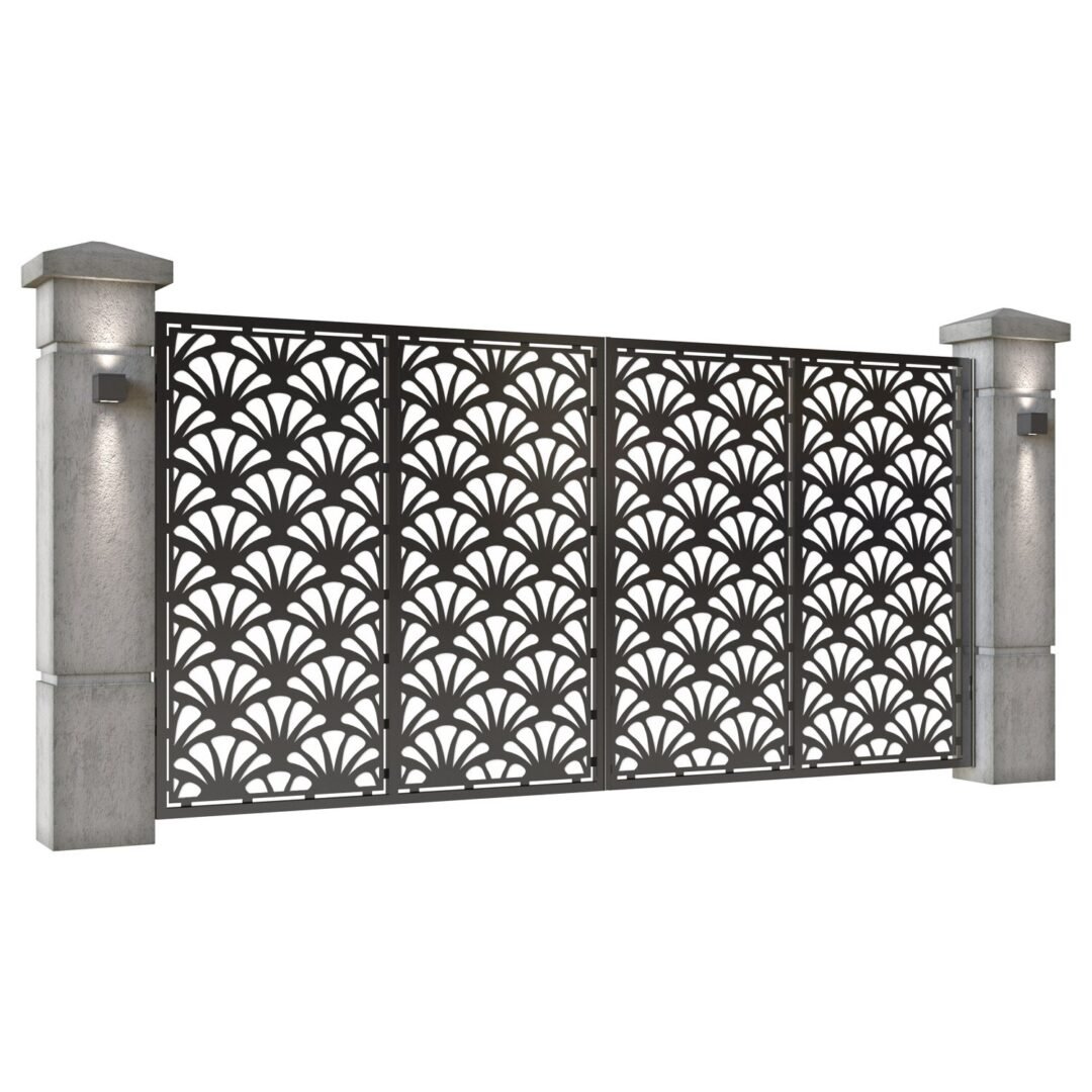 Poarta auto mare batanta din tabla decupata (traforata CNC) cu plasma, model Retro, SM RTR05, 3884 x 1940 mm, Negru - imagine 2