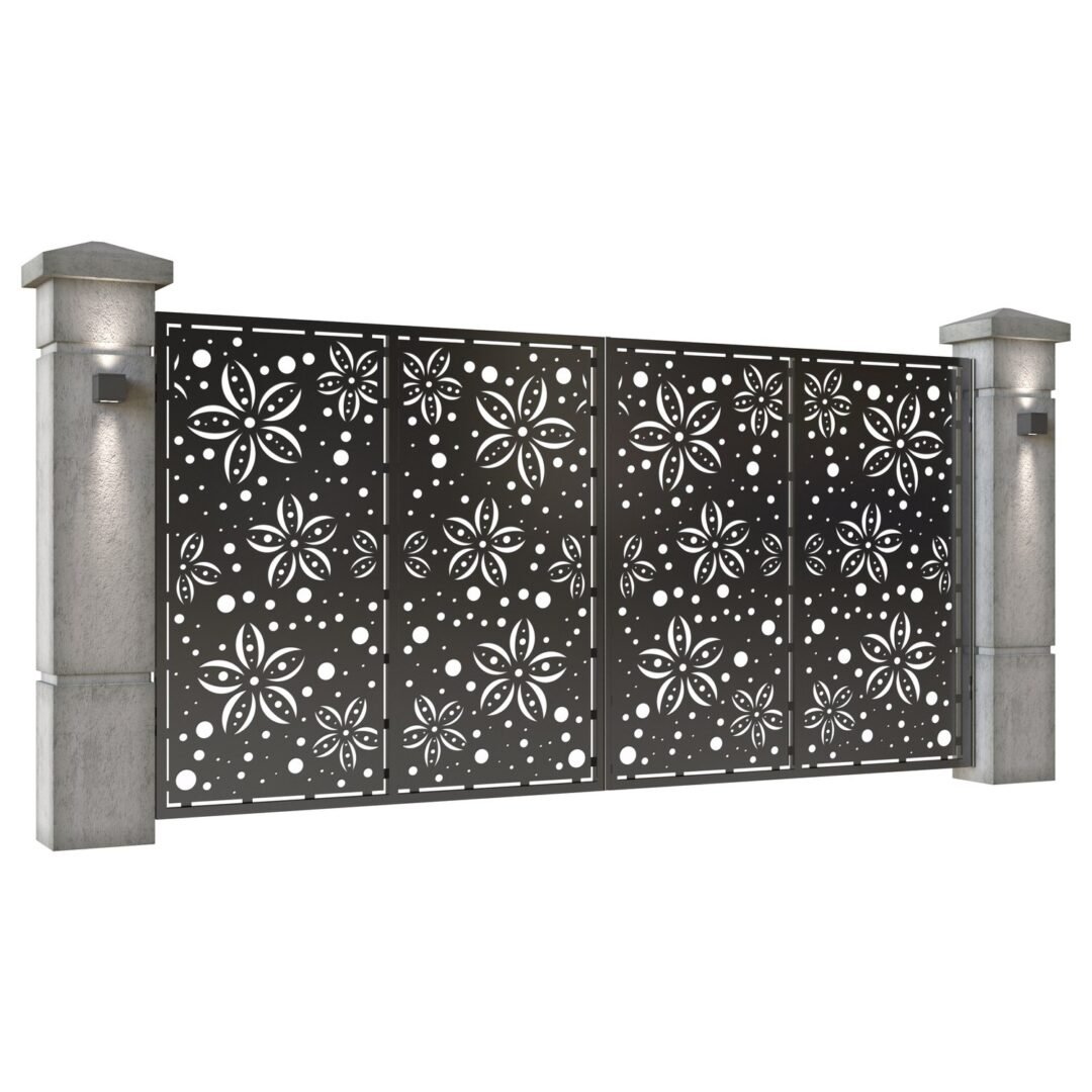 Poarta auto mare batanta din tabla decupata (traforata CNC) cu plasma, model Spring, SM SPR05, 3884 x 1940 mm, Negru - imagine 2
